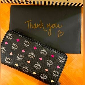 MCM Black and Pink Wallet with Whimsical Pattern